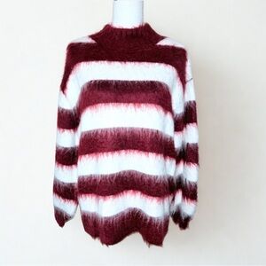 POL‎ Red and White Striped High Neck Sweater Women Chunky Oversized Small NWOT